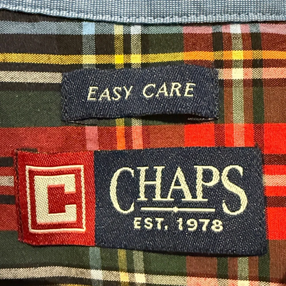 CHAPS Easy Care Plaid Long Sleeved Button Down Shirt XL Great Colors - Picture 6 of 10